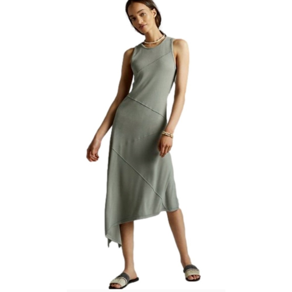 Bordeaux Dress Womens Medium Green Maxi Asymmetrical Hem Ribbed Knit‎ Earthy